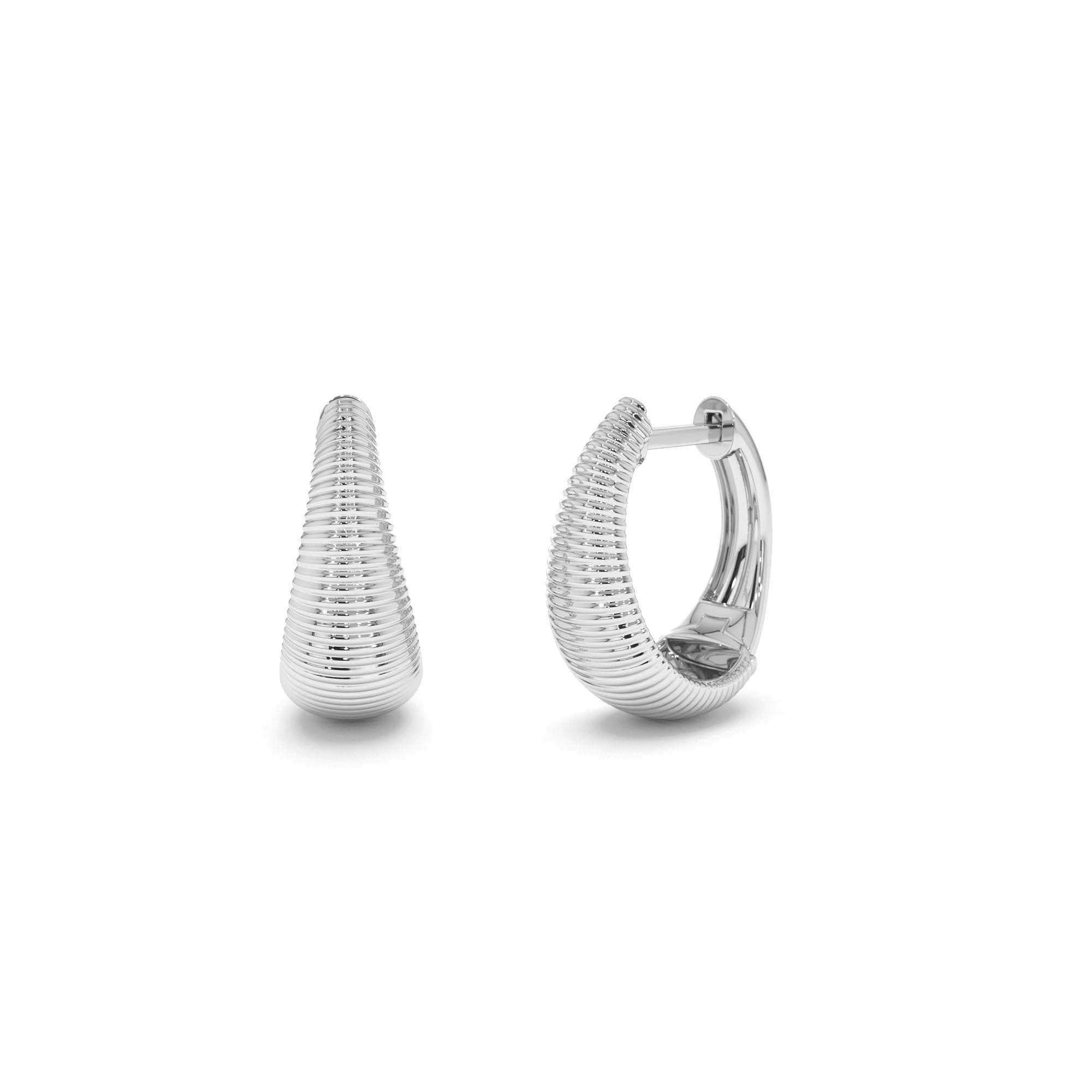 14k Gold Ribbed Teardrop Hoop Earrings - view 3