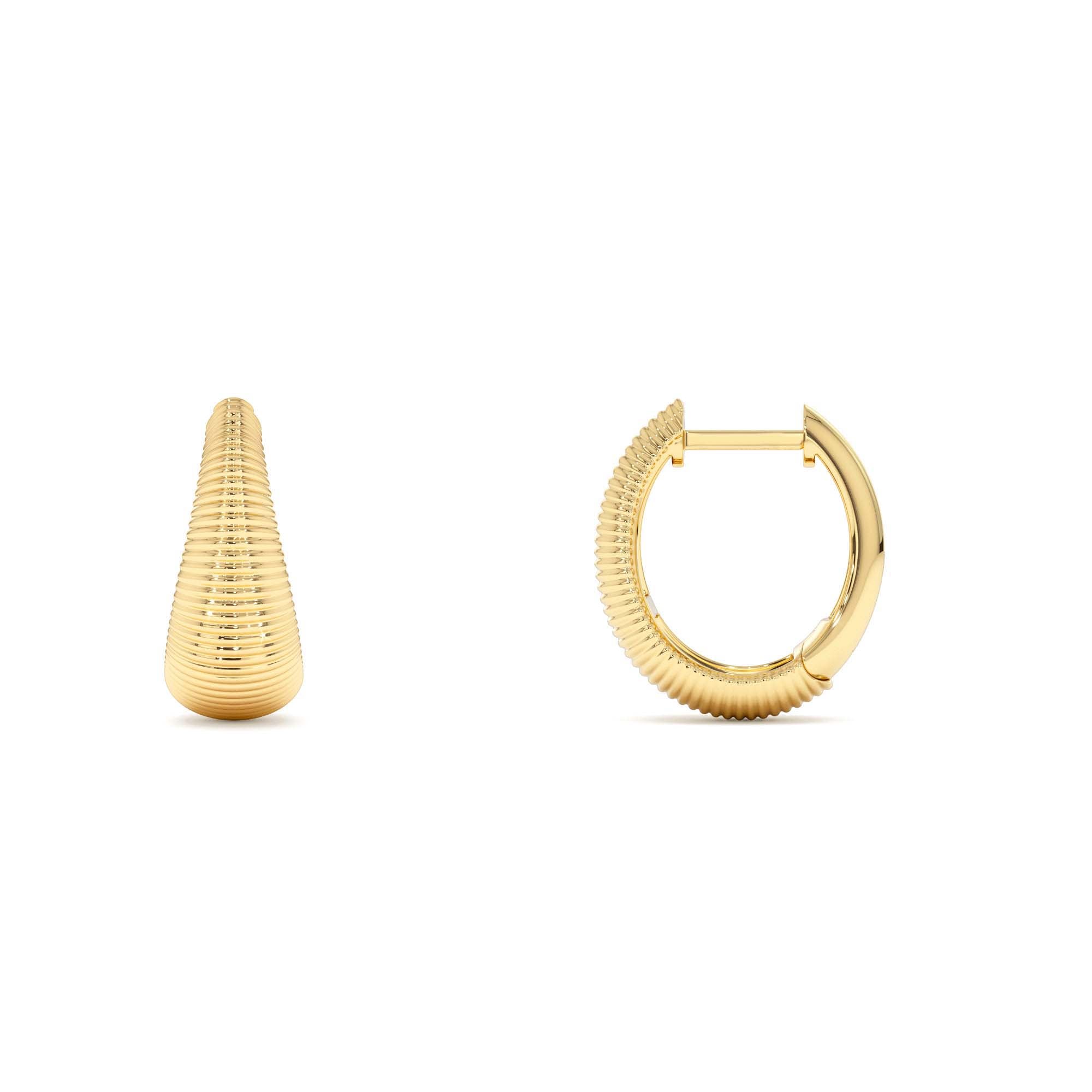 14k Gold Ribbed Teardrop Hoop Earrings - view 4