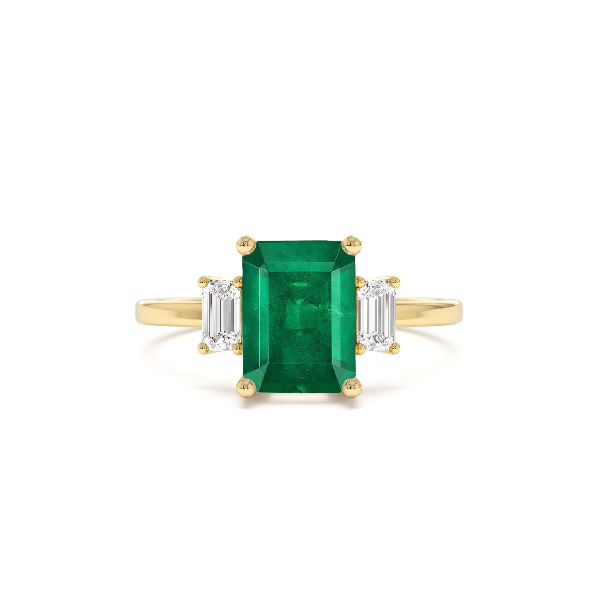 14k Three Stone Emerald Engagement Ring by Orlina Fine
