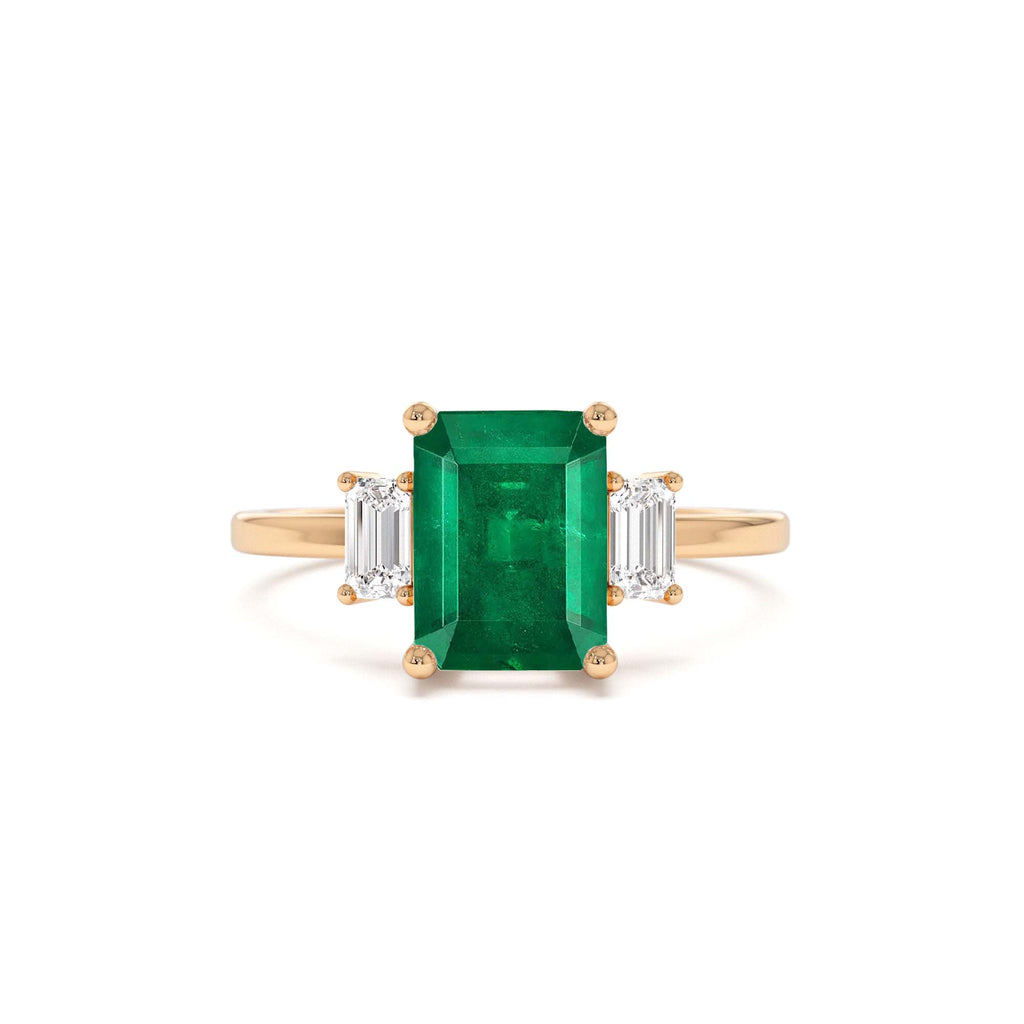 14k Three Stone Emerald Engagement Ring - view 2