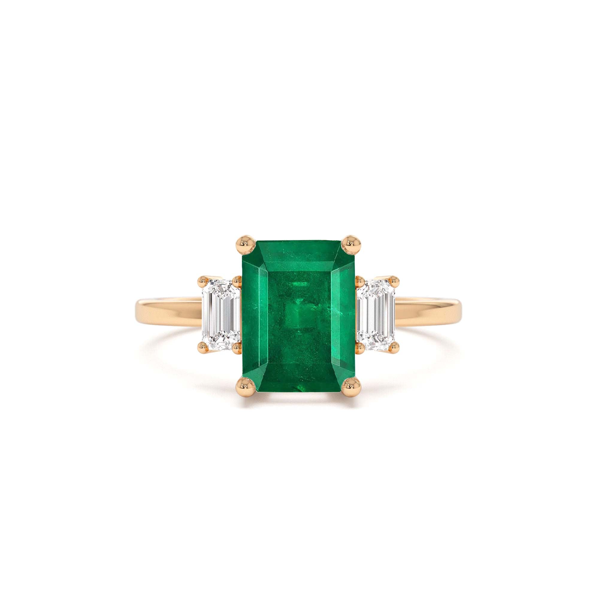 14k Three Stone Emerald Engagement Ring - view 2