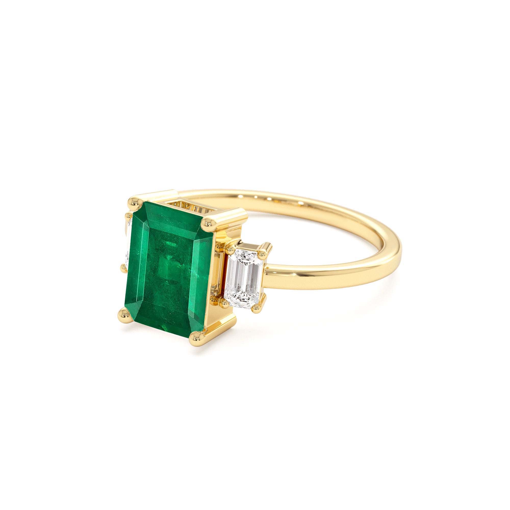 14k Three Stone Emerald Engagement Ring - view 4