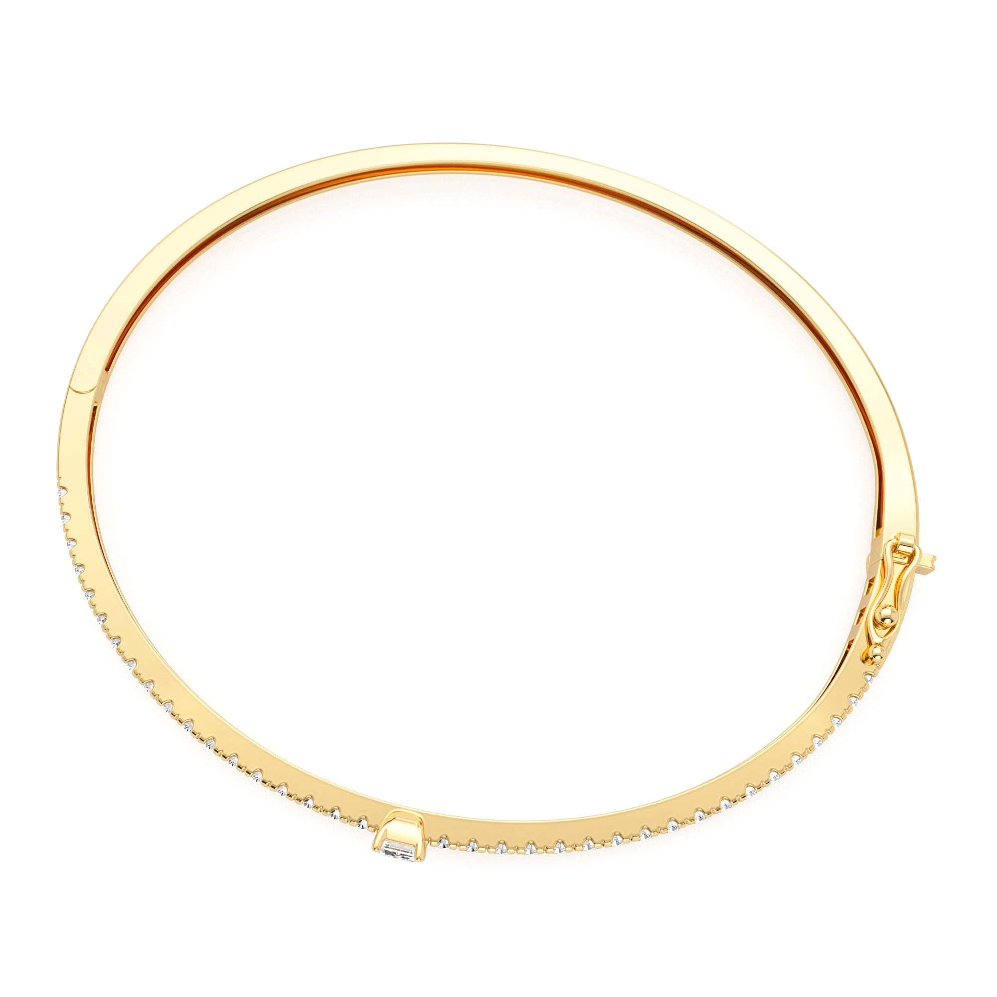 14k Gold Emerald Cut and Round Diamond Bangle - view 5