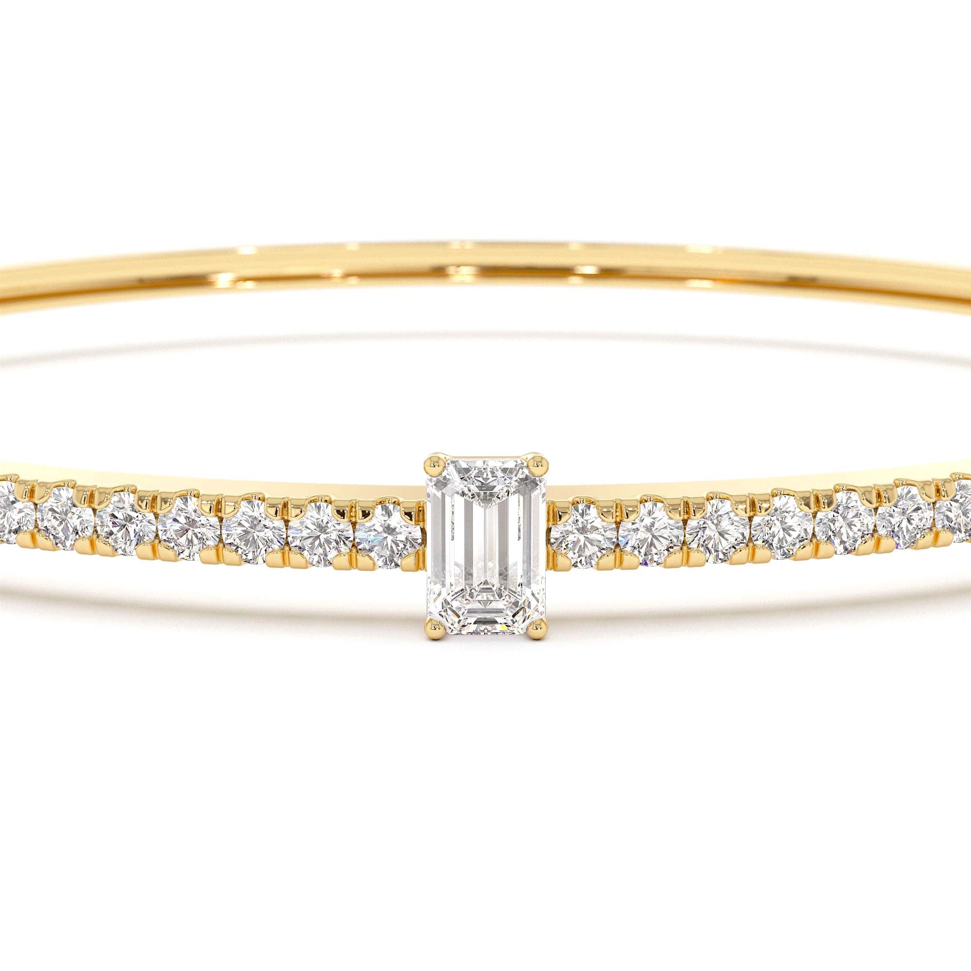14k Gold Emerald Cut and Round Diamond Bangle - view 4
