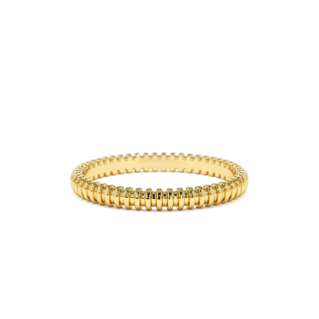 14K Stackable Ribbed Wedding Band by Orlina Fine