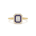 14k Baguette and Round Sapphire Ring with Halo Setting by Orlina Fine