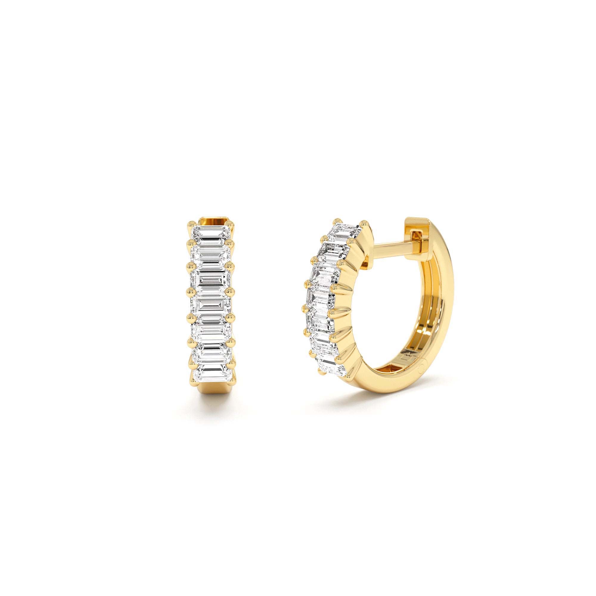 14k Distinctive Baguette Diamond Huggies by Orlina Fine