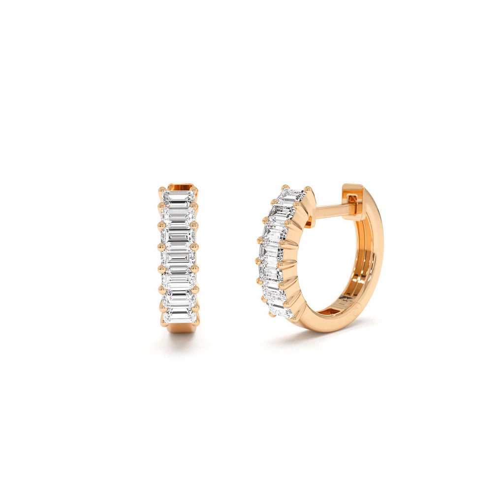 14k Distinctive Baguette Diamond Huggies - view 2