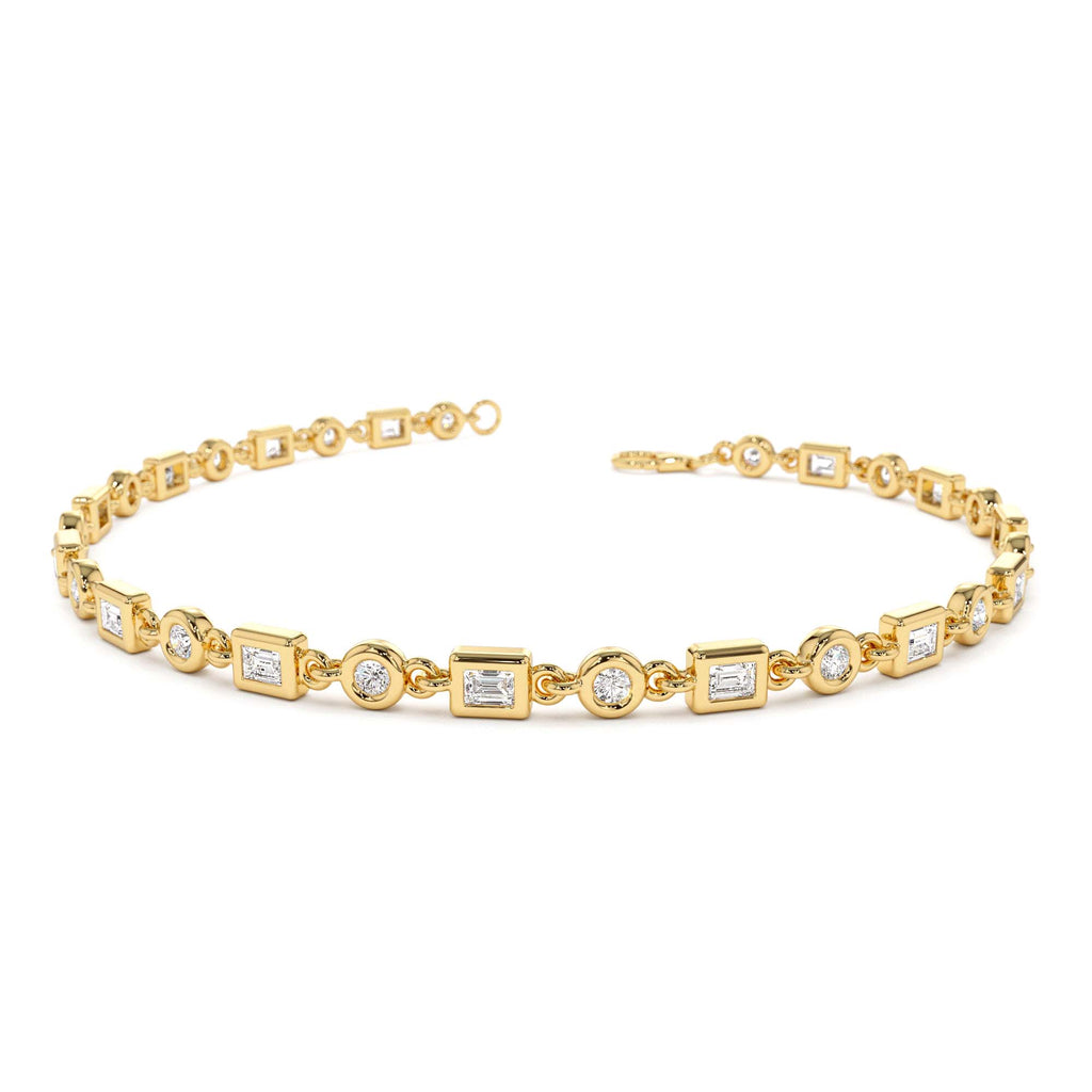 14K Gold Round and Baguette Diamond Bracelet by Orlina Fine