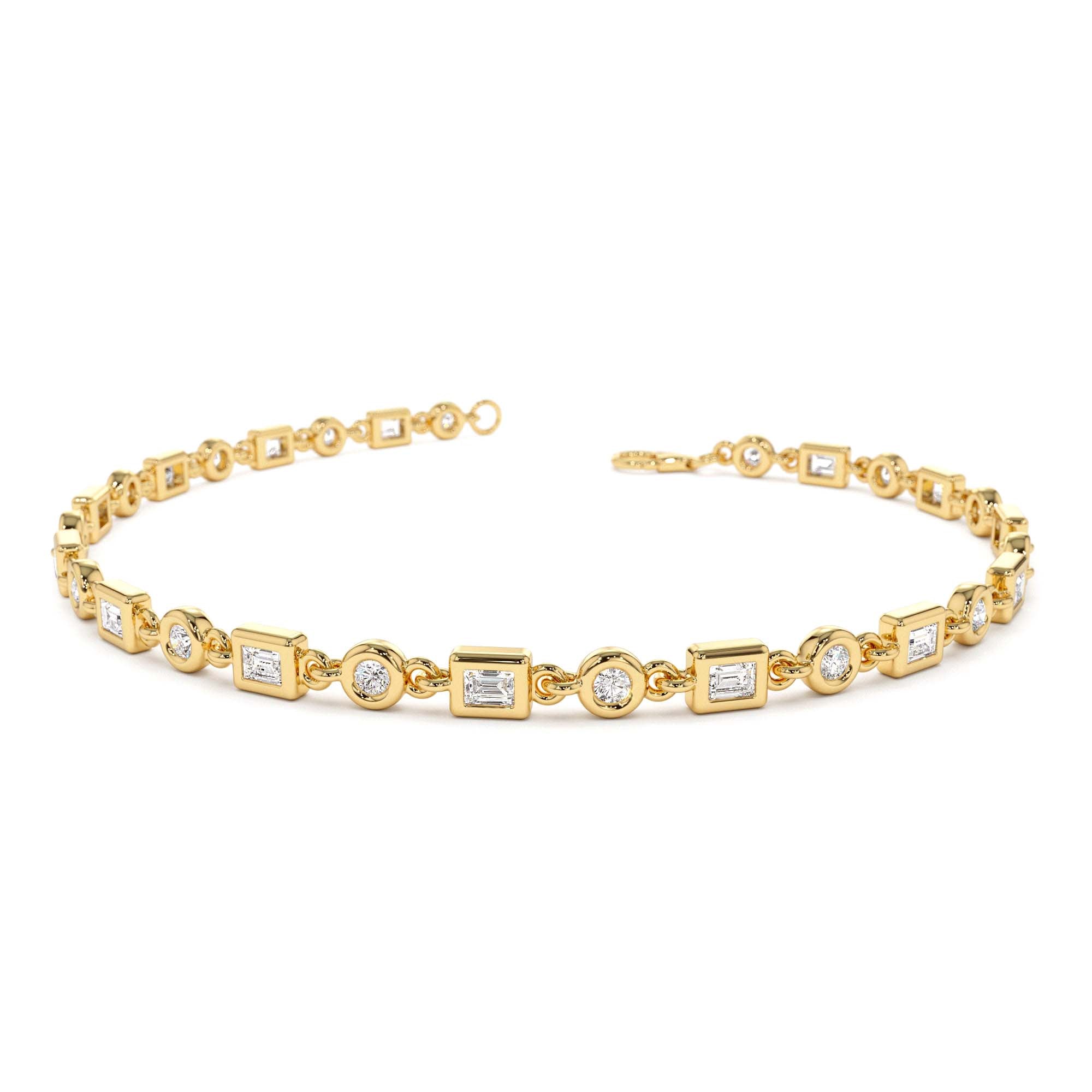 14K Gold Round and Baguette Diamond Bracelet by Orlina Fine