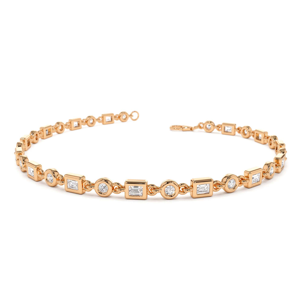 14K Gold Round and Baguette Diamond Bracelet - view 2