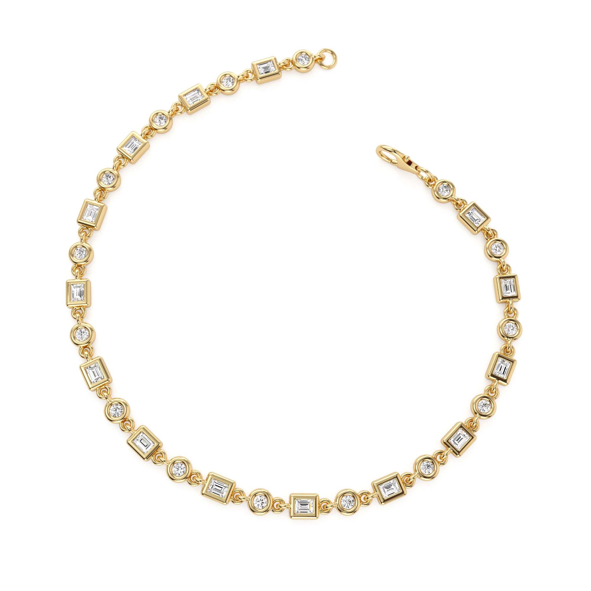 14K Gold Round and Baguette Diamond Bracelet - view 4