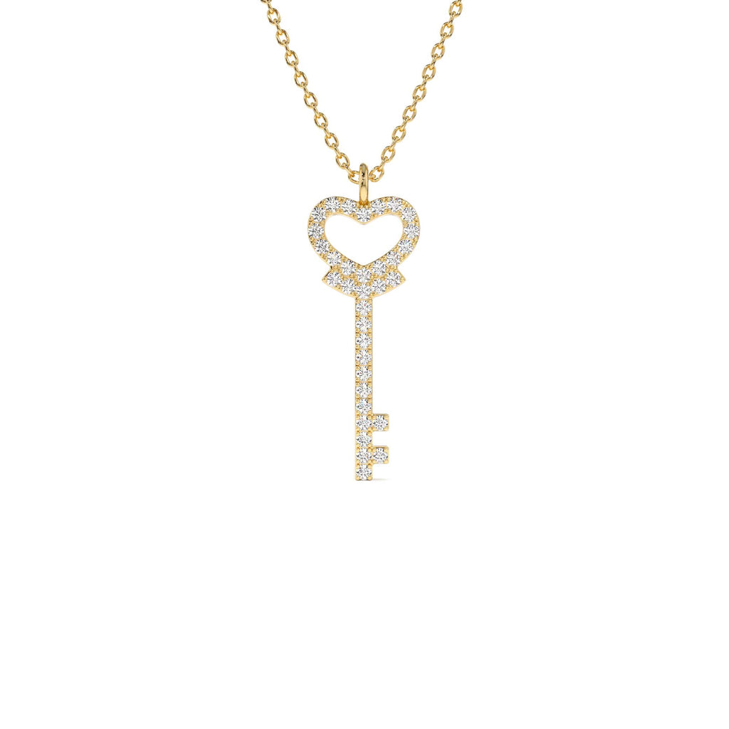 14k Diamond Heart-Key Pendant Necklace by Orlina Fine