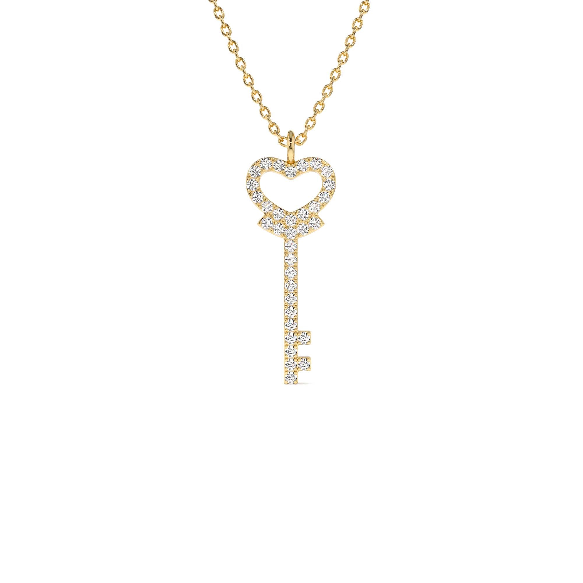 14k Diamond Heart-Key Pendant Necklace by Orlina Fine