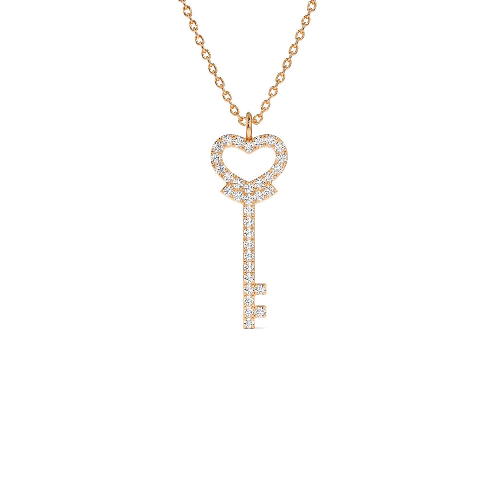 14k Diamond Heart-Key Pendant Necklace - view 2