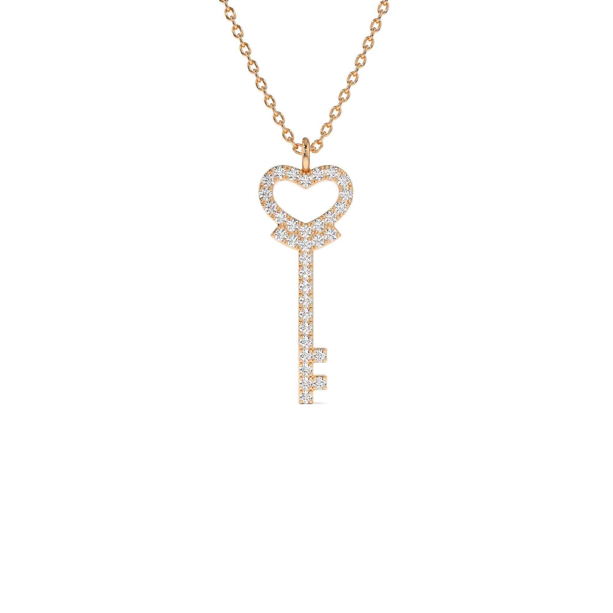 14k Diamond Heart-Key Pendant Necklace - view 2