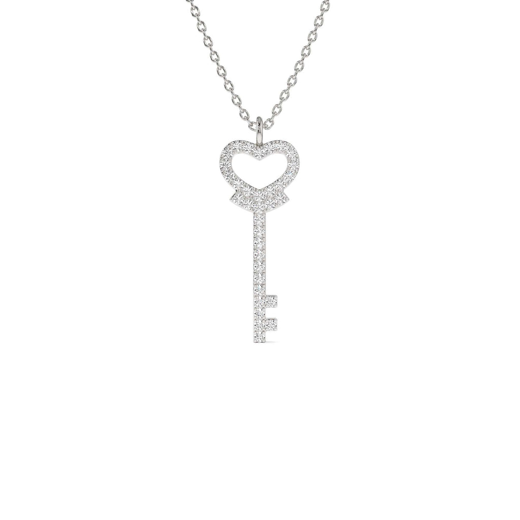 14k Diamond Heart-Key Pendant Necklace - view 3