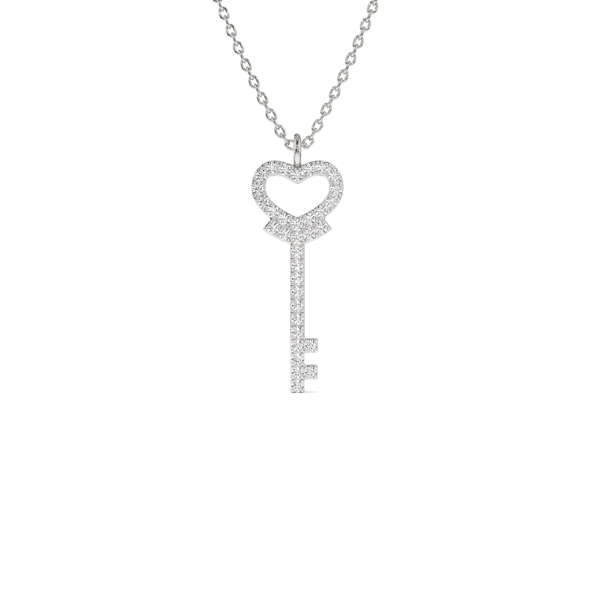 14k Diamond Heart-Key Pendant Necklace - view 3