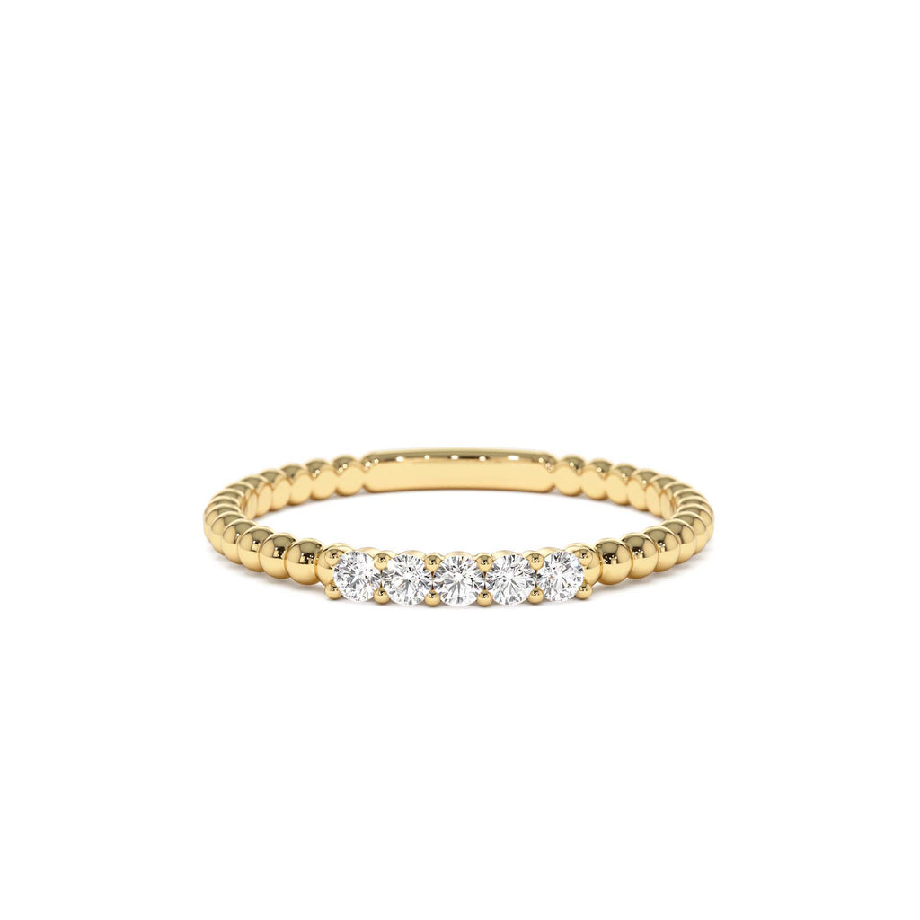 14K Stacking Dainty Beaded Diamond Band by Orlina Fine