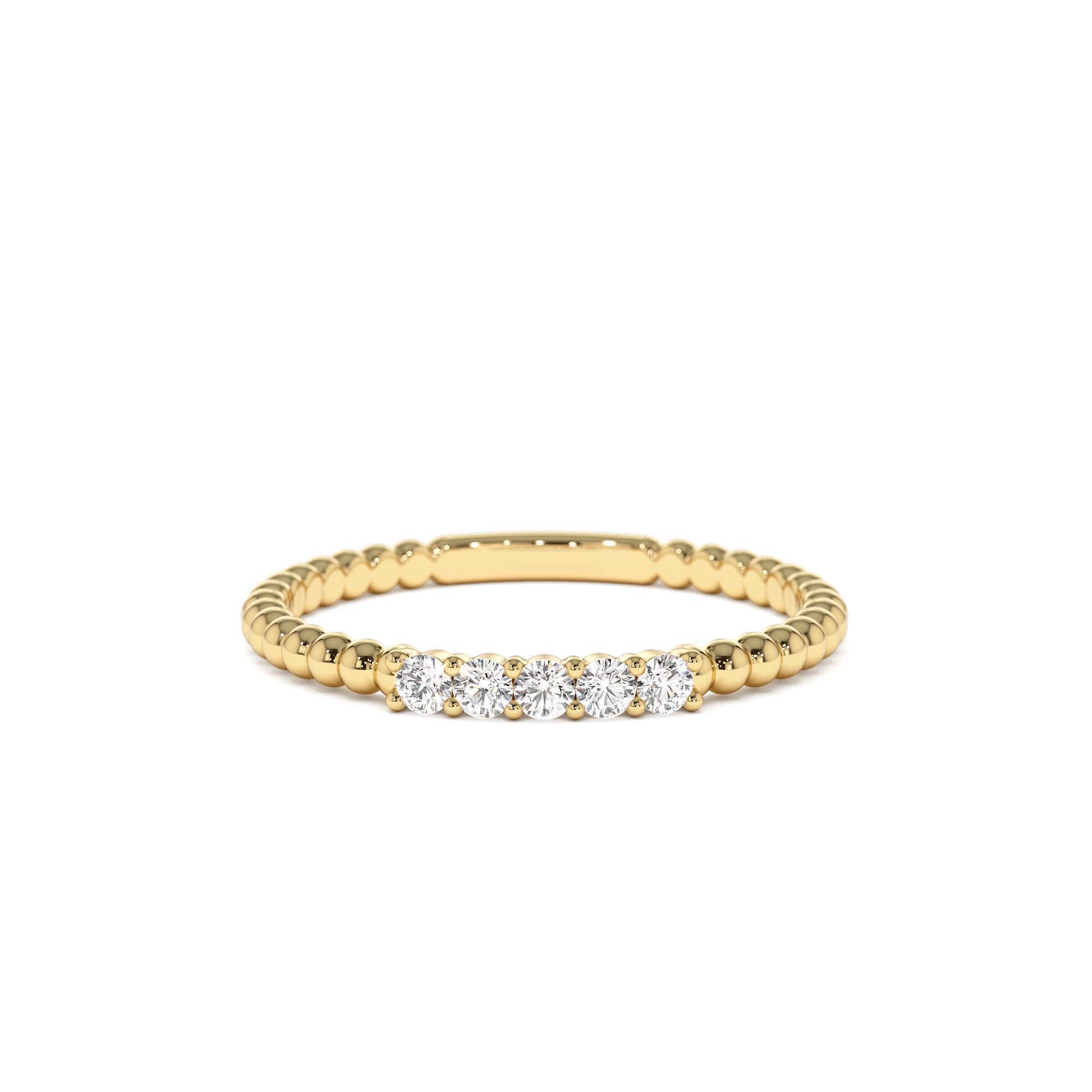 14K Stacking Dainty Beaded Diamond Band by Orlina Fine