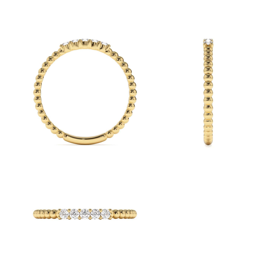 14K Stacking Dainty Beaded Diamond Band - view 5