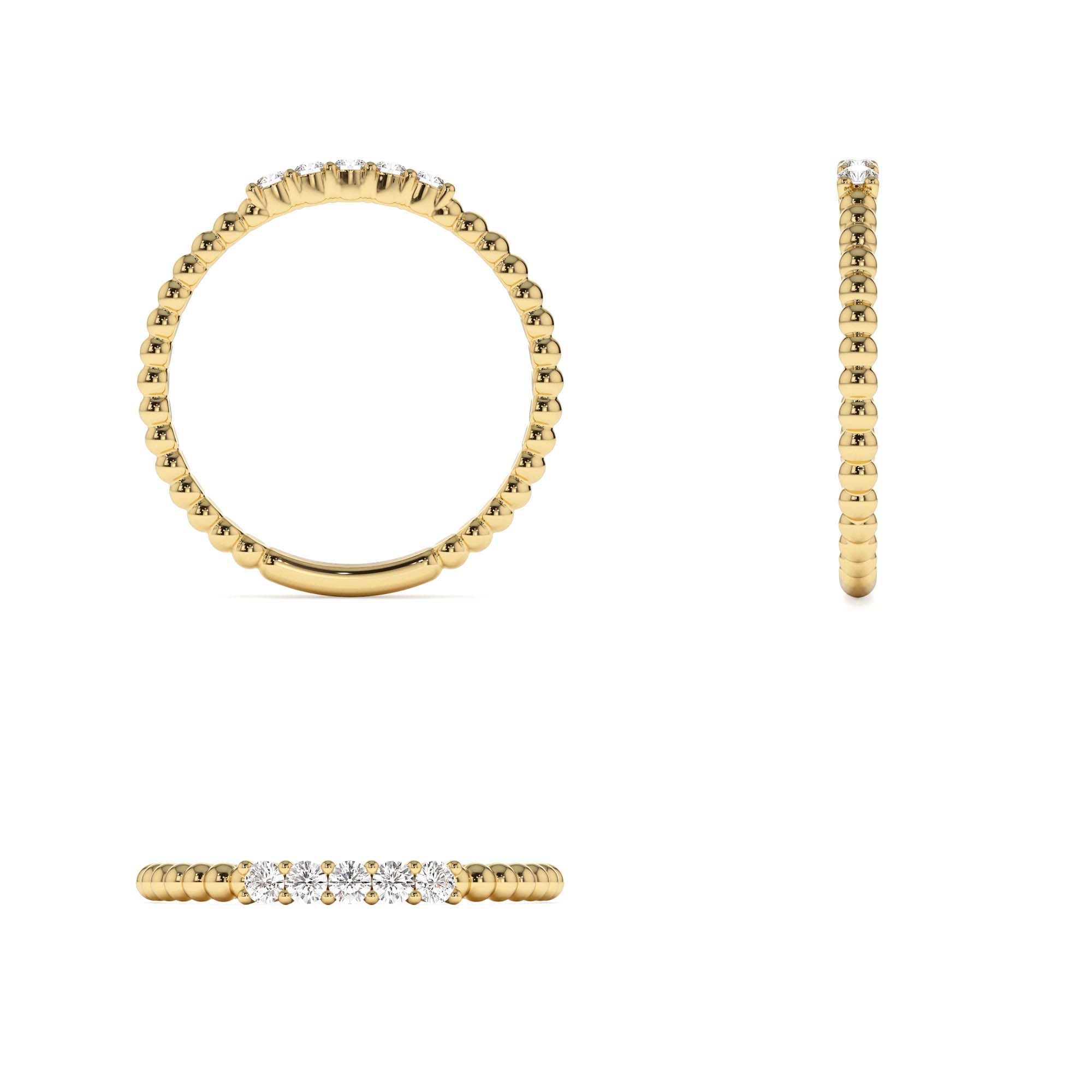 14K Stacking Dainty Beaded Diamond Band - view 5