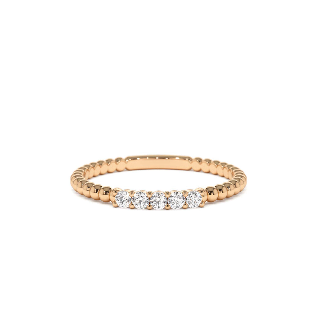 14K Stacking Dainty Beaded Diamond Band - view 2
