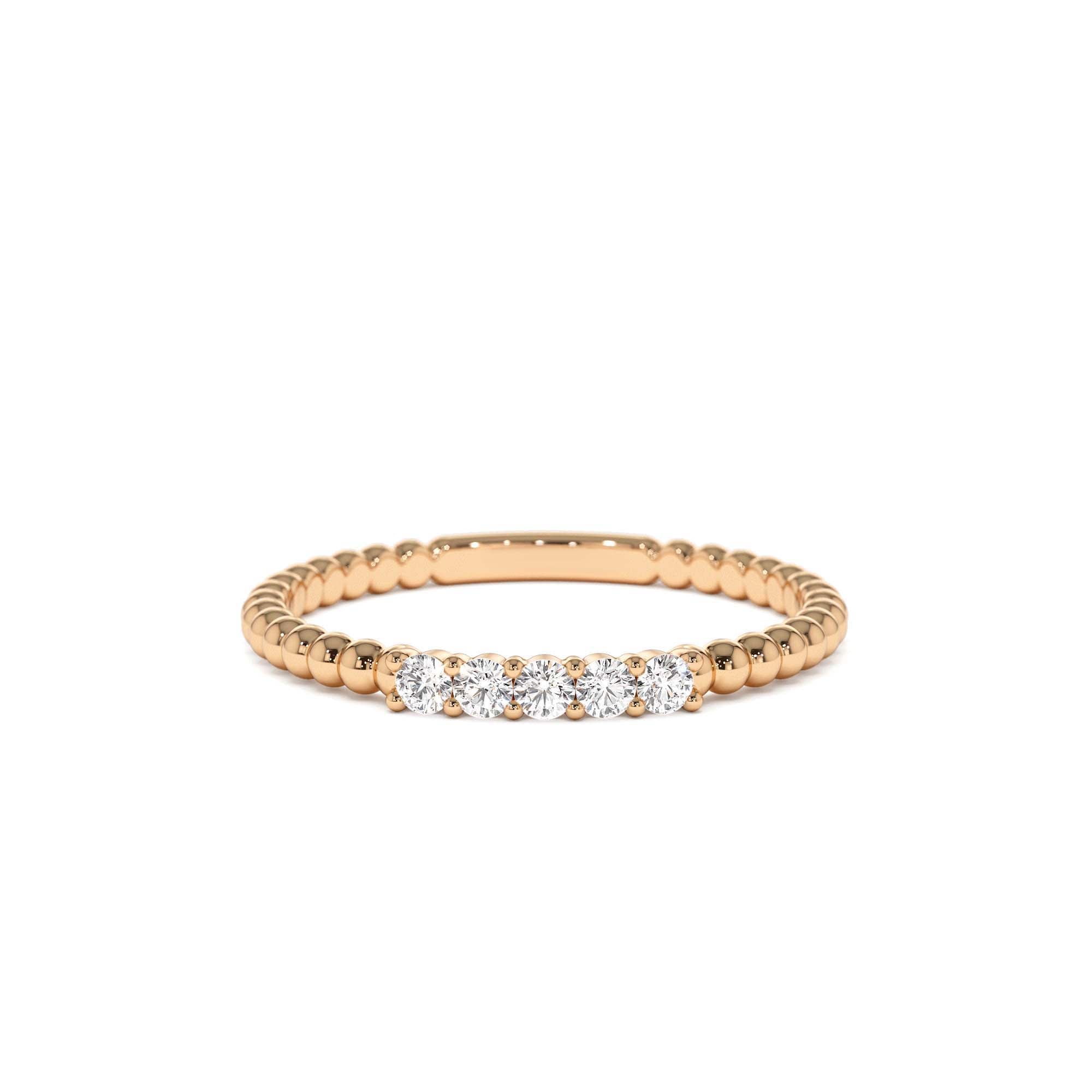 14K Stacking Dainty Beaded Diamond Band - view 2