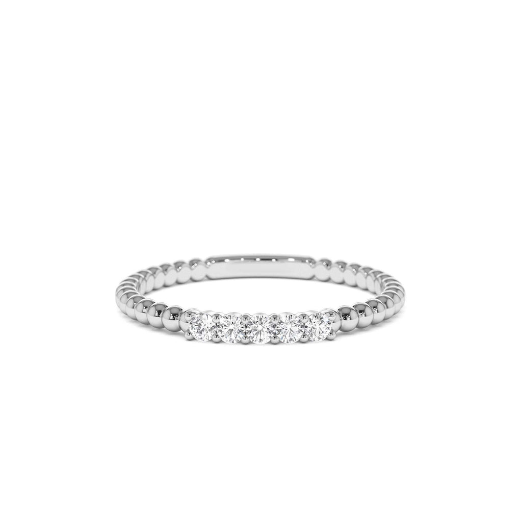 14K Stacking Dainty Beaded Diamond Band - view 3
