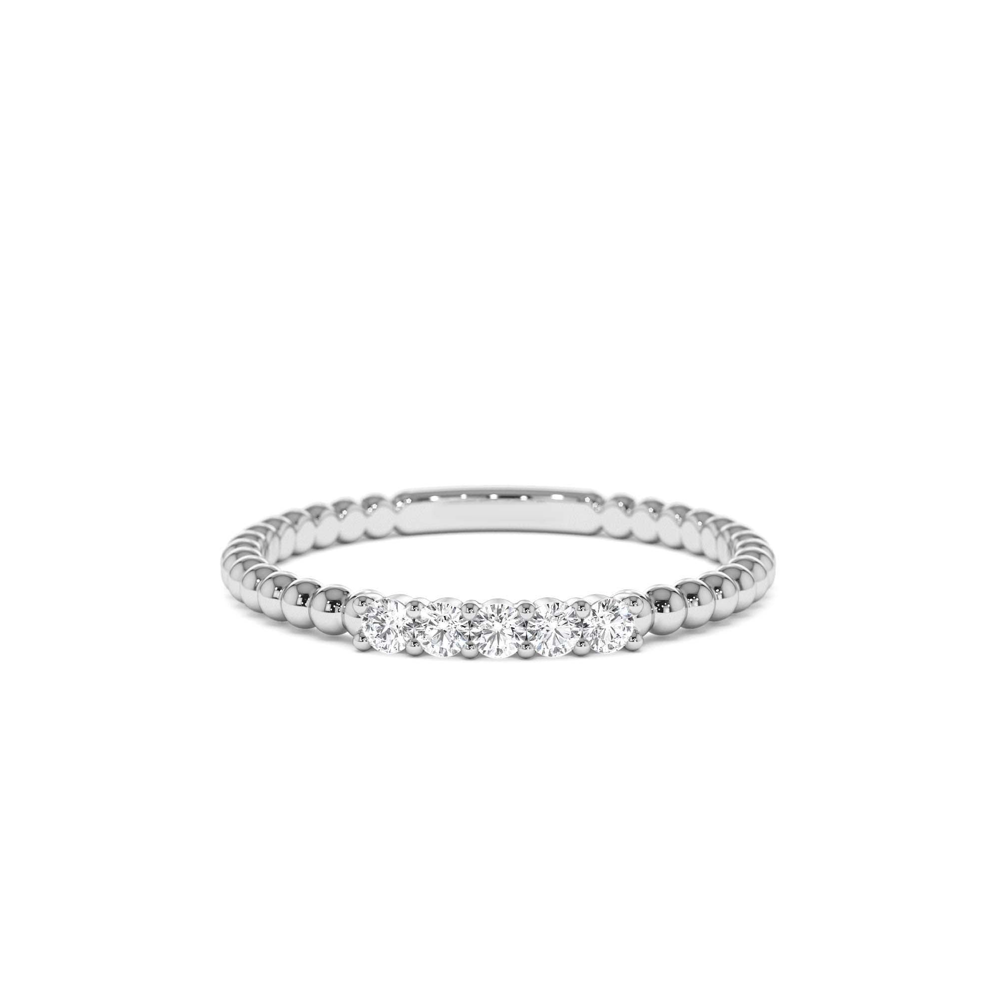 14K Stacking Dainty Beaded Diamond Band - view 3