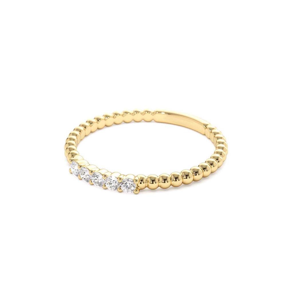 14K Stacking Dainty Beaded Diamond Band - view 4