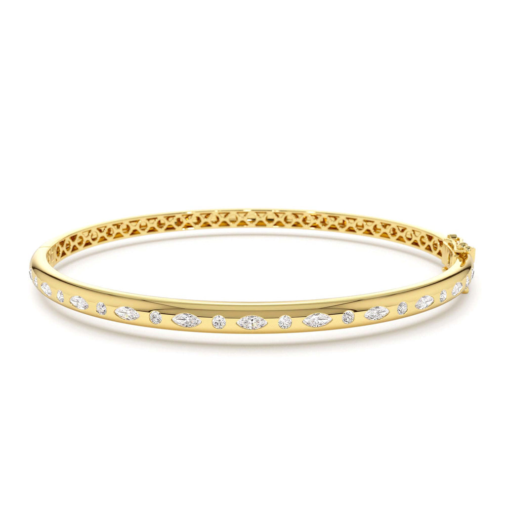 14k Flush Setting Marquise Shaped and Round Diamond Bangle by Orlina Fine
