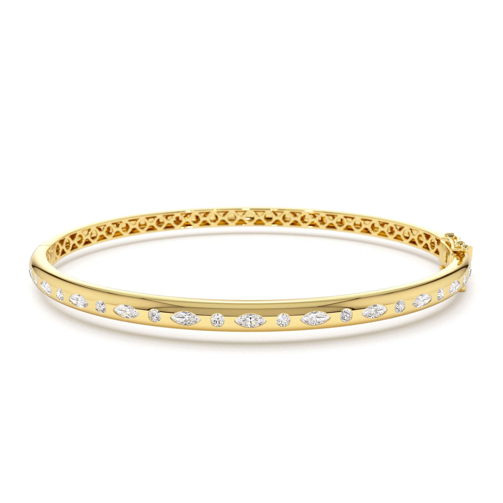 14k Flush Setting Marquise Shaped and Round Diamond Bangle by Orlina Fine