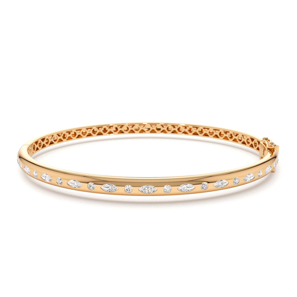 14k Flush Setting Marquise Shaped and Round Diamond Bangle - view 2