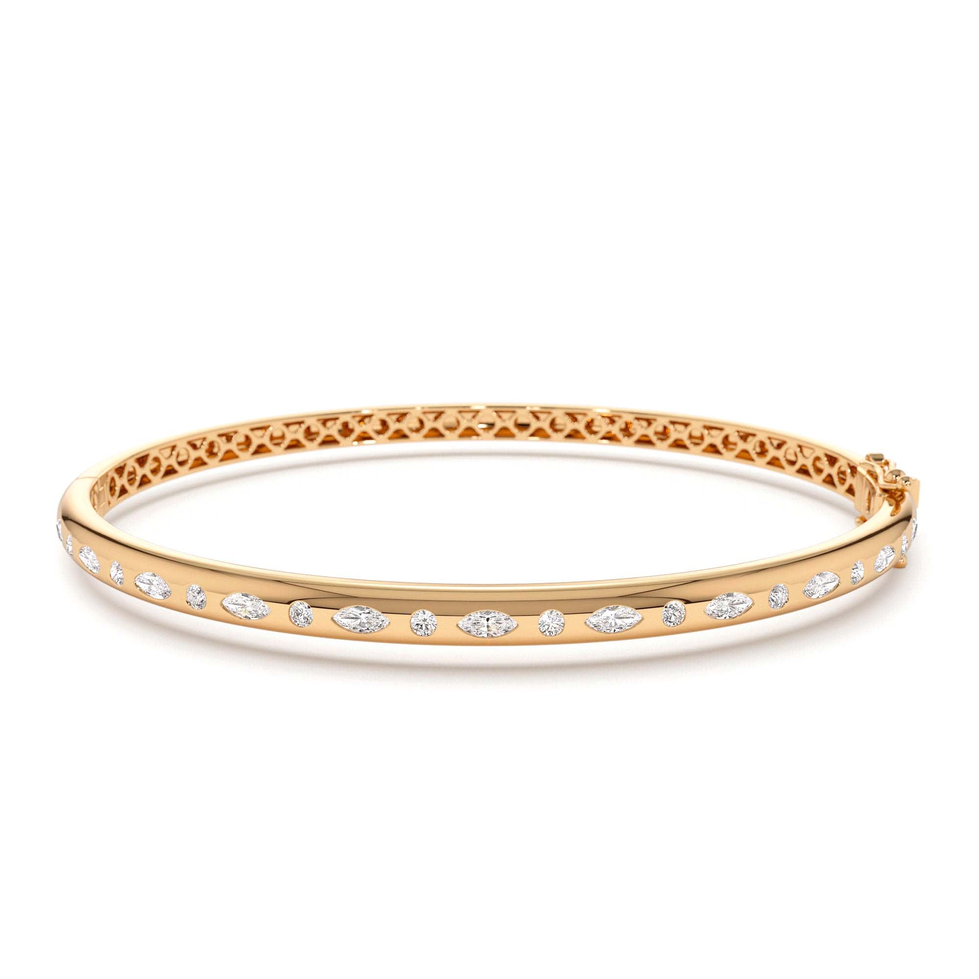 14k Flush Setting Marquise Shaped and Round Diamond Bangle - view 2