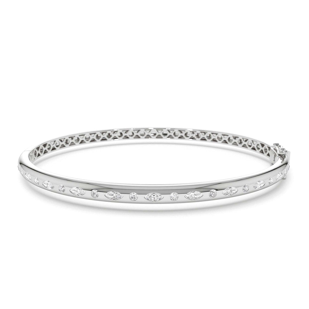 14k Flush Setting Marquise Shaped and Round Diamond Bangle - view 3