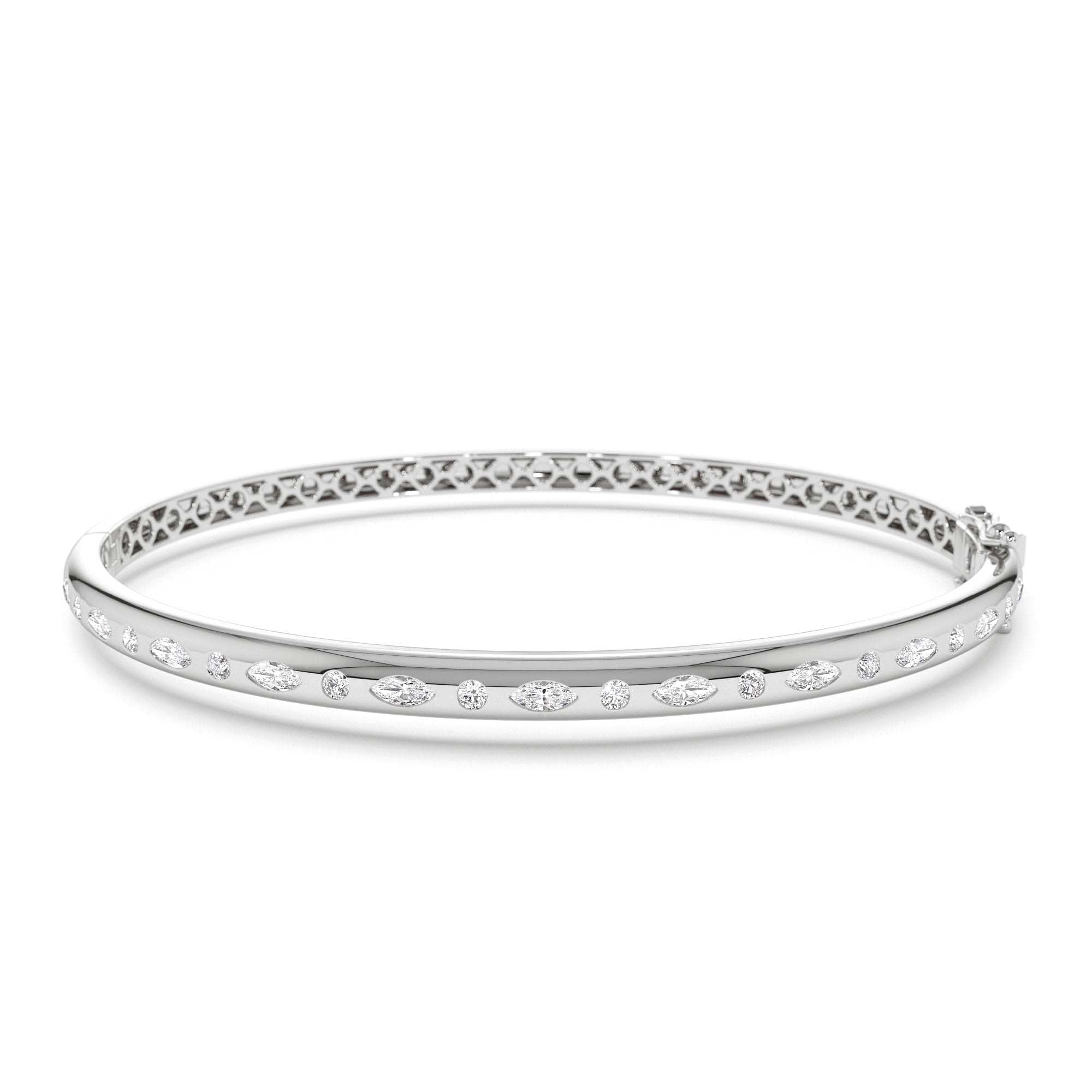 14k Flush Setting Marquise Shaped and Round Diamond Bangle - view 3