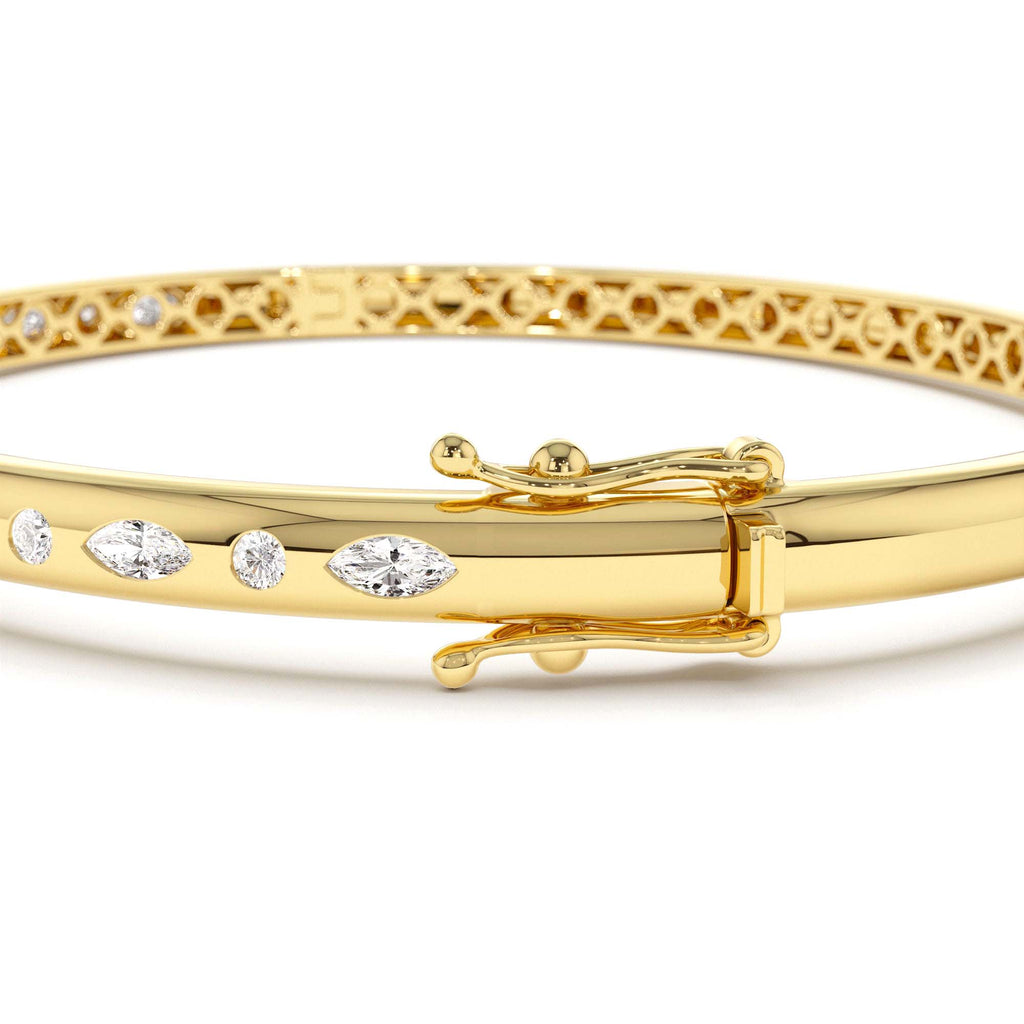 14k Flush Setting Marquise Shaped and Round Diamond Bangle - view 5