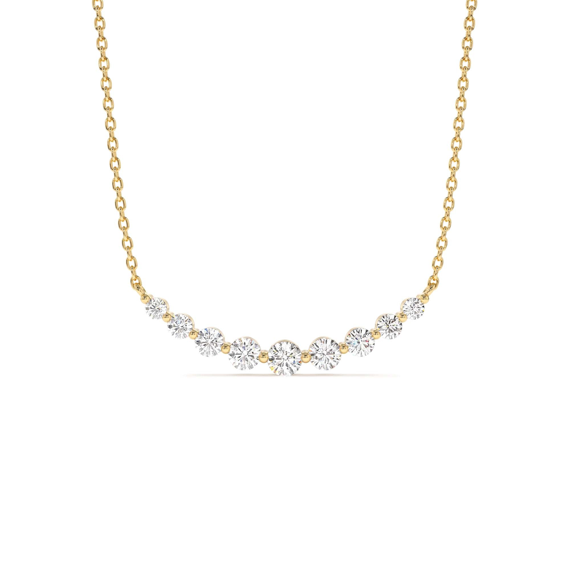 14K Shared Prong Curved Diamond Necklace by Orlina Fine