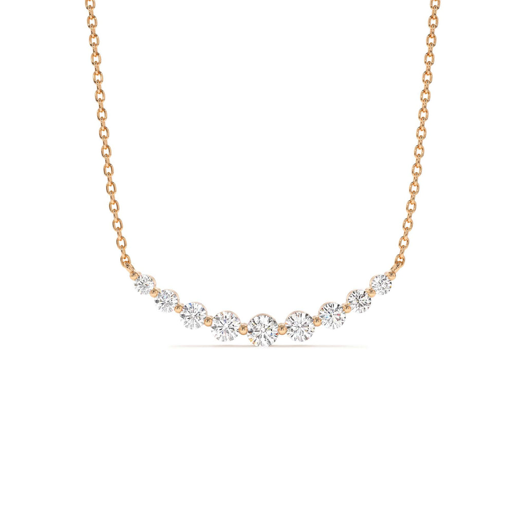 14K Shared Prong Curved Diamond Necklace - view 2