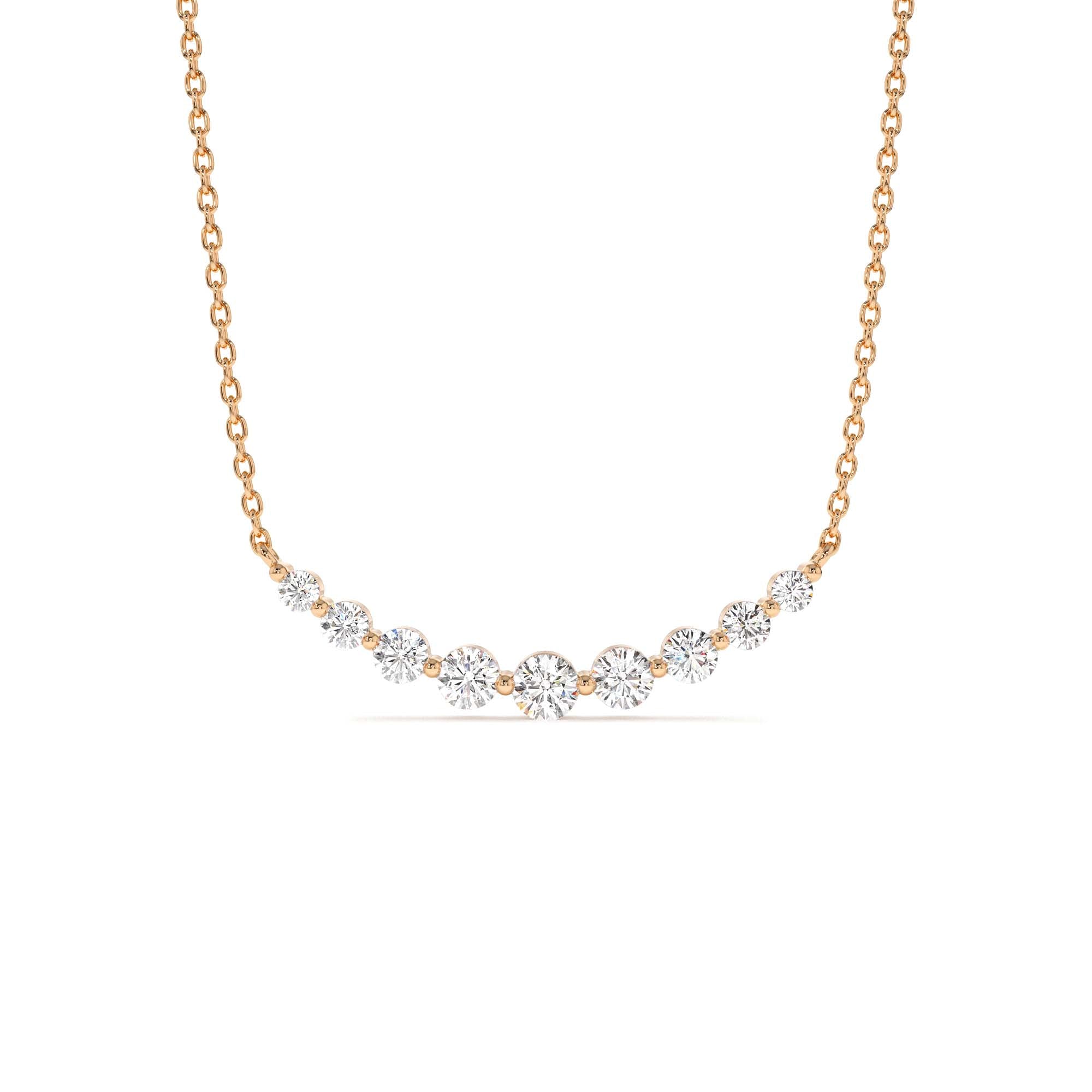 14K Shared Prong Curved Diamond Necklace - view 2