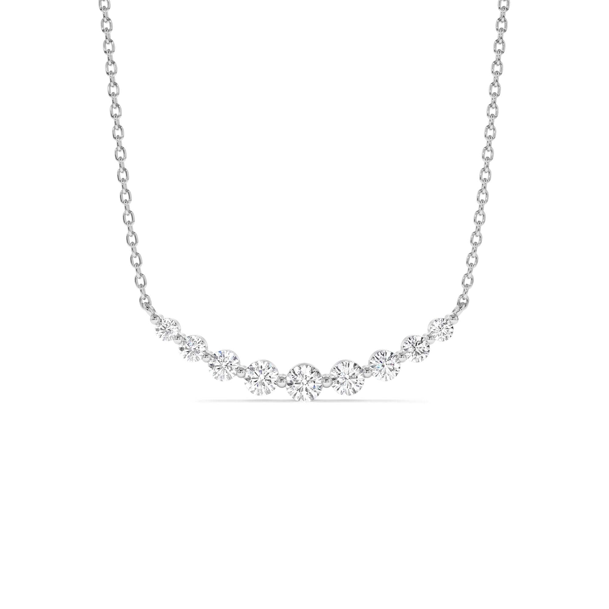 14K Shared Prong Curved Diamond Necklace - view 3