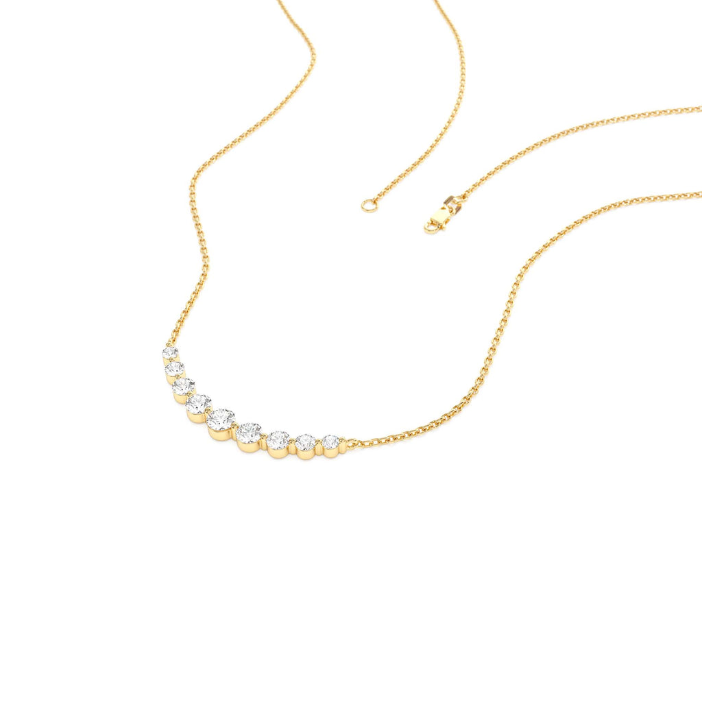 14K Shared Prong Curved Diamond Necklace - view 4