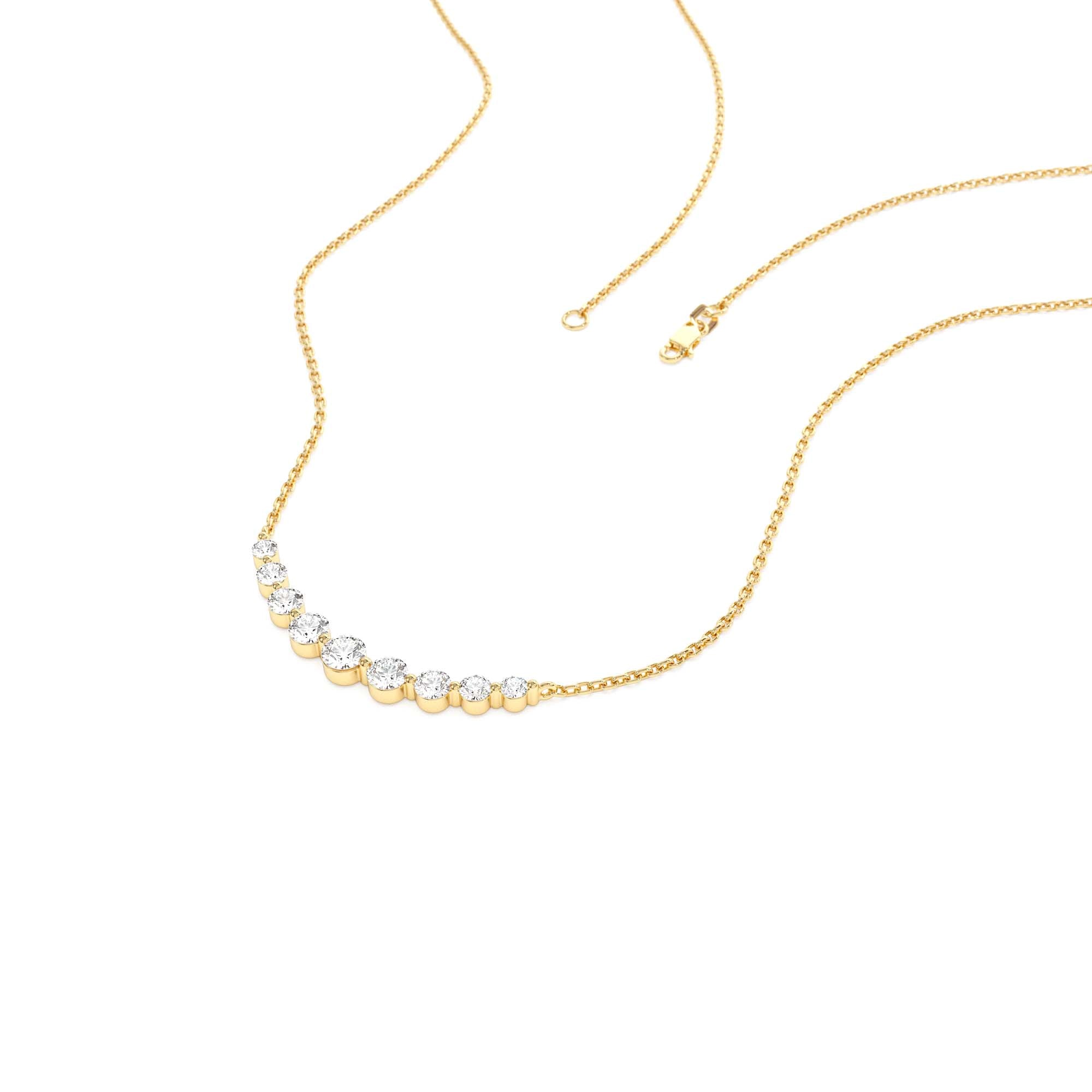 14K Shared Prong Curved Diamond Necklace - view 4