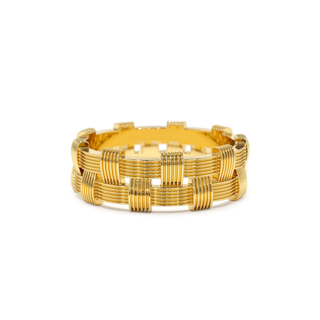 14K Stackable Ribbed Woven Gold Ring by Orlina Fine