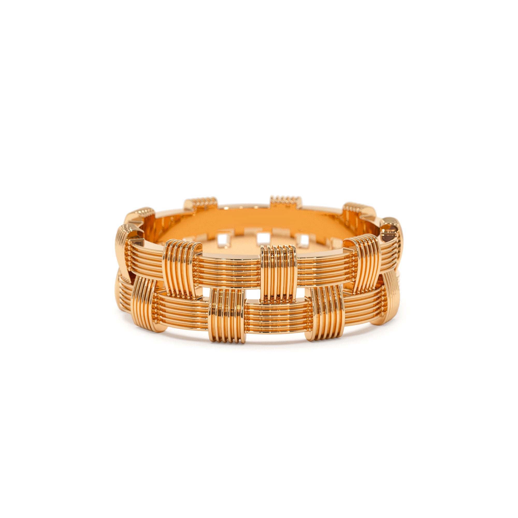 14K Stackable Ribbed Woven Gold Ring - view 2