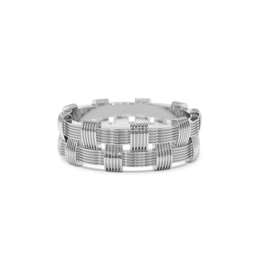 14K Stackable Ribbed Woven Gold Ring - view 3
