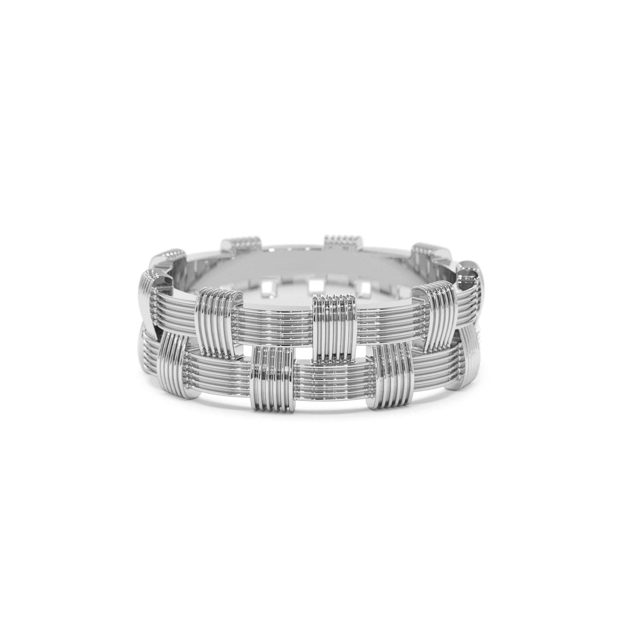 14K Stackable Ribbed Woven Gold Ring - view 3