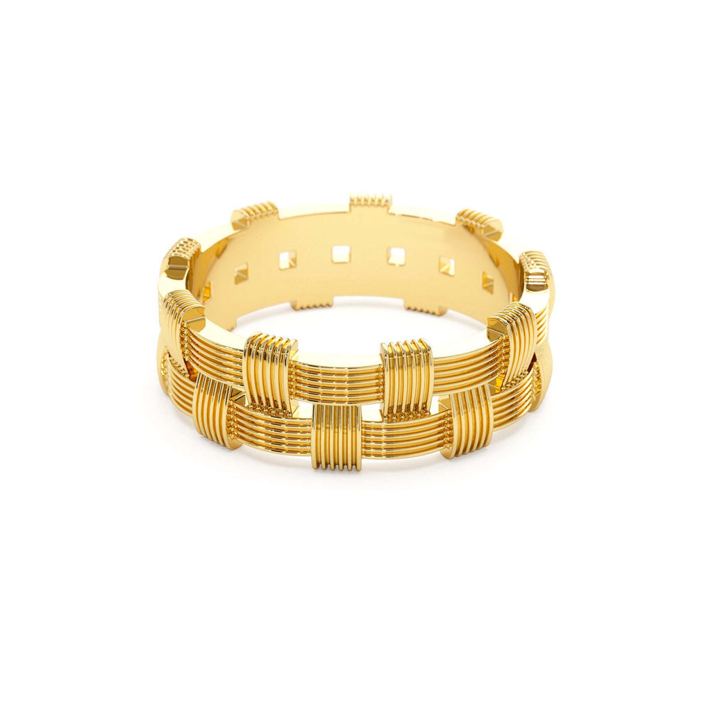14K Stackable Ribbed Woven Gold Ring - view 4