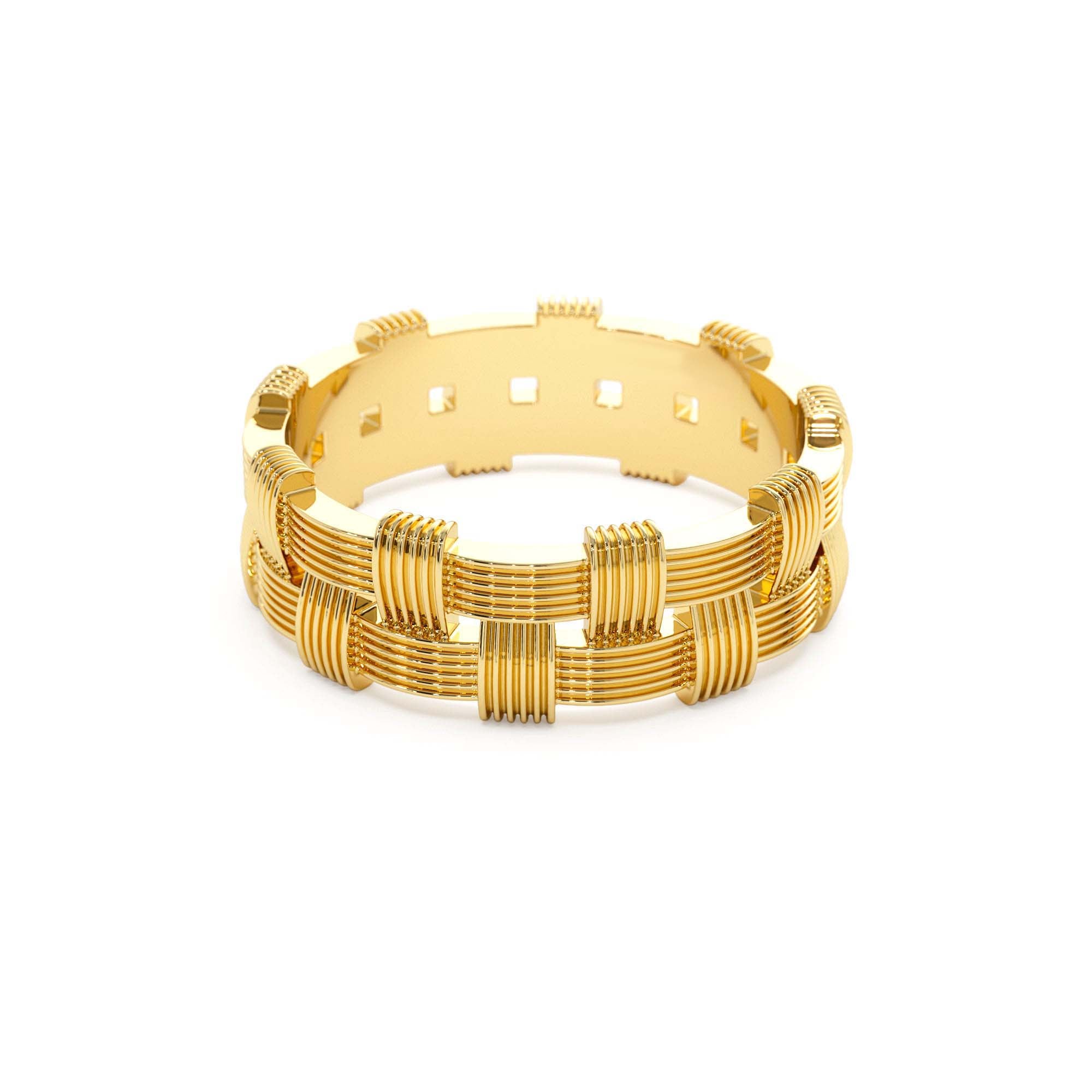 14K Stackable Ribbed Woven Gold Ring - view 4